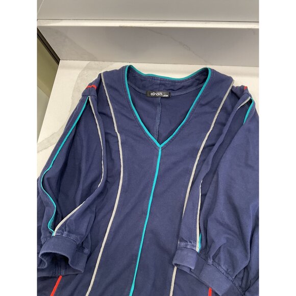 eShakti Asymmetrical Racing Stripes Cold Shoulder Midi Shift Dress Lagenlook 2X - Picture 3 of 7